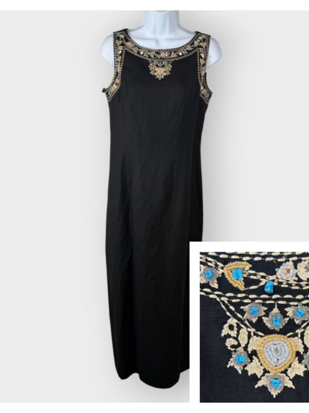 Jessica Howard Womens Linen Blend Maxi Dress | 6 | Black | Resortwear Boho